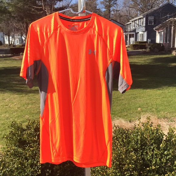 Under Armour  HeatGear Mens Short Sleeve Orange w/ Gray Insert, Medium - Picture 2 of 9